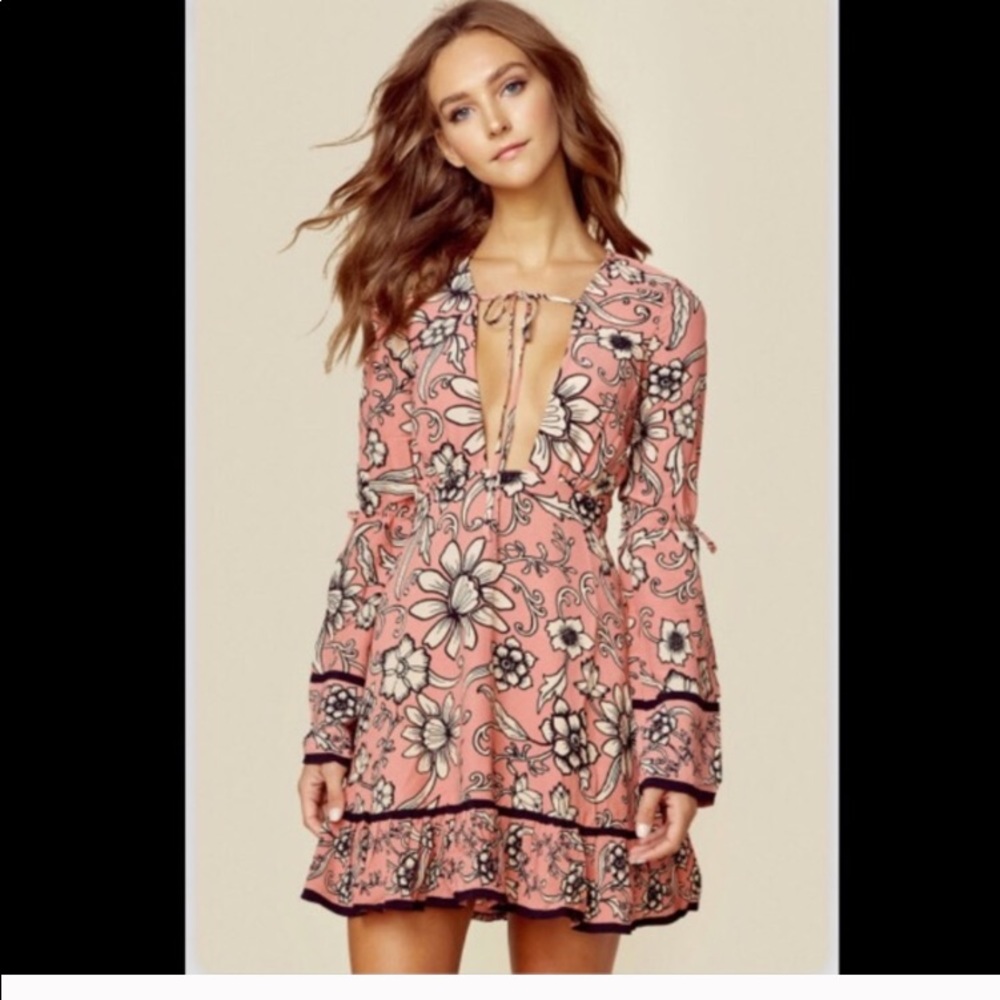 For Love & Lemons Pink Floral Mini Dress